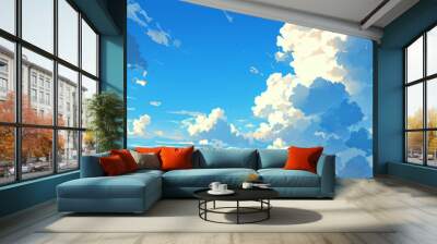 anime style Blue Sky with White Clouds, Seamless Cloud Pattern for Backgrounds, Emphasizing Serenity and Open Space Wall mural