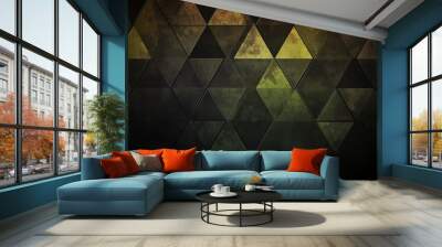 Black brown green dark sage khaki olive Tones Geometric Triangles Grainy Texture. background with Subtle Gradients and Muted Colors Wall mural