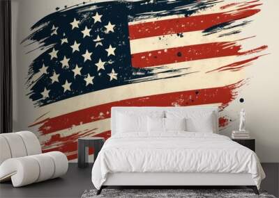 Grunge American Flag Clipart on Transparent Background, Distressed USA Flag Design for Digital Use Wall mural