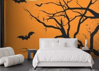 halloween background with pumpkin and bats，  Online Halloween Party Greetings Template

 Wall mural