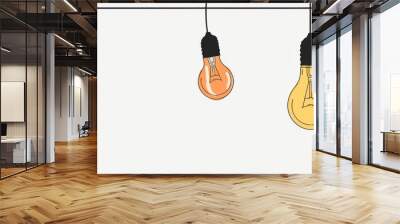 Minimalist Line Drawing of Three Light Bulbs , Hanging from Strings  Wall mural