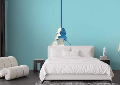 minimalist Vector Graphics of Three Hanging Lights on Ceiling, light blue Background Wall mural