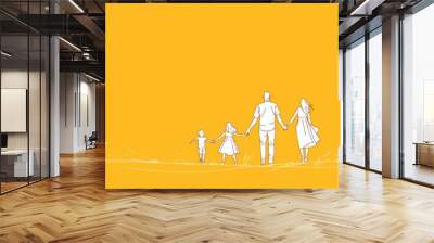 One Line Drawing of family Holding Hands, - Clean and Bold Outlines for Coloring Pages or Clipart -  Wall mural