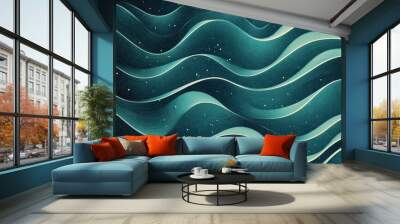 Retro grainy gradient background featuring a seamless texture effect in teal with an abstract wave pattern Wall mural