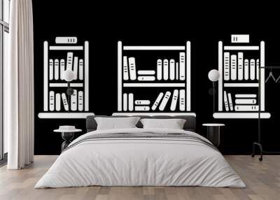 Simple Line Drawing of Bookshelves Filled with Books.  Wall mural