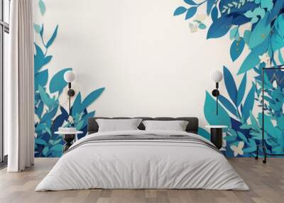 Teal Mexican paper cut-out style blank page with white background.  Wall mural