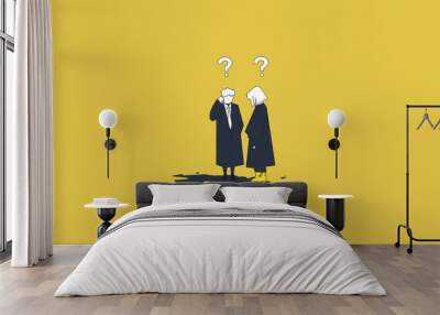 two business people standing with question marks above their heads Wall mural