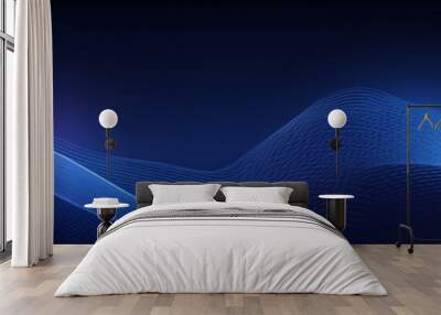 Vector Graphics of a Blue Background Featuring Waves and Lines in a Gradient Design, Showcasing a Simple Modern Technology Style with a Blue Color Scheme and Horizontal Composition. Wall mural