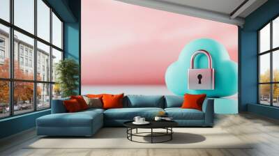 3D Render of Blue Cloud with Padlock Wall mural