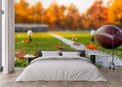 A close-up shot of an American football on the field, with a blurred background Wall mural