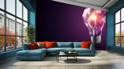 a geometric light bulb and glowing stars on a dark purple backdrop Wall mural