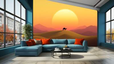 A lone camel is seen on the horizon of an ancient desert Wall mural