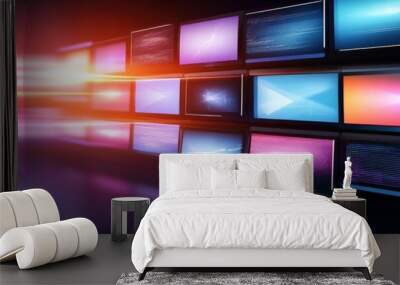 Abstract Digital Space with Floating Screens Wall mural