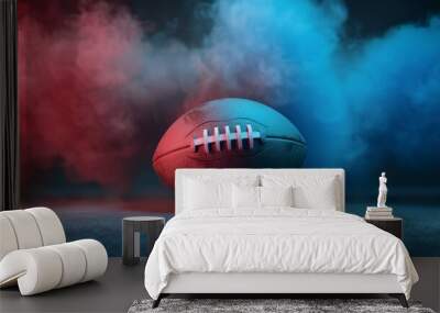 American Football Ball with Blue and Red Smoke Explosion Wall mural