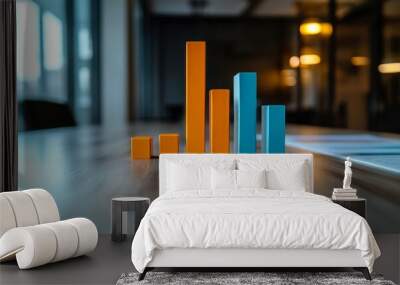 Bar Graph With Orange And Blue Bars On Office Table Wall mural