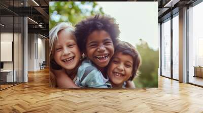 Children's laughter echoes in the air, their faces a tapestry of joy and youthful camaraderie in the soft sunlight Wall mural