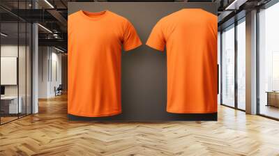 Comprehensive mockup set of a realistic orange male t-shirt, captured both from the front and back. An impeccable blank canvas for textile print design and fashion apparel customization. Wall mural