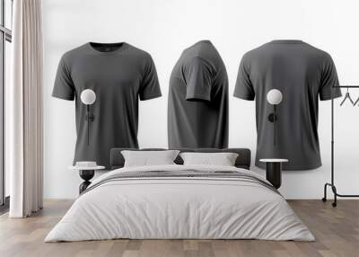 Dark Gray T-Shirt Mockup, Front and Back Views Wall mural