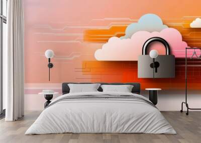 Digital artwork depicting a cloud with a lock symbol Wall mural