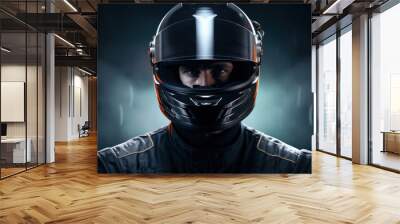 F1 Ace: Portrait of a Formula One Pilot Sporting a Helmet, True Essence of an F1 Driver. Wall mural