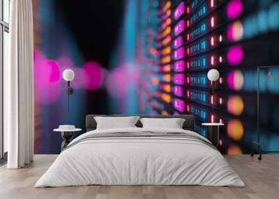 glowing matrix of secure network nodes and encrypted data streams Wall mural