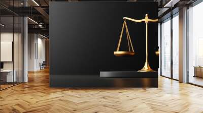 golden balance scales on a black background, in a minimalistic style Wall mural