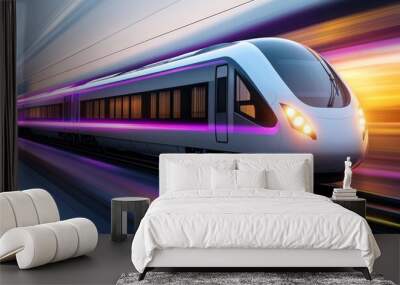 High-Speed Train with Neon Lights in Motion Wall mural