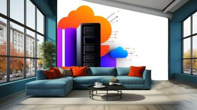 high-tech server with an open door leading to the cloud Wall mural