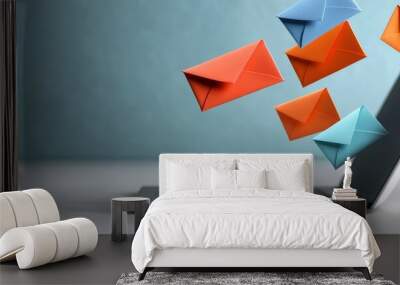 Laptop With Colorful Envelopes Flying Out Wall mural