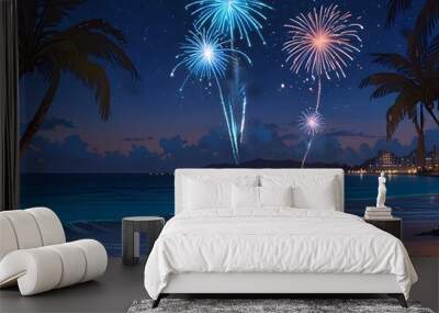 Nightly fireworks and beaches Wall mural