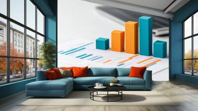 Orange And Blue Bar Graph On Financial Charts Wall mural