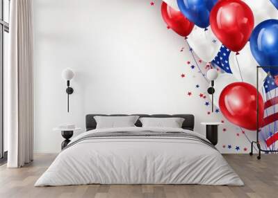 Patriotic balloons in red, white, and blue, celebrating Presidents' Day on a flag backdrop Wall mural