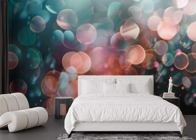 Sparkling bokeh lights blur into delightful colors, creating an ethereal and festive mood with circles of pink, blue, and orange. Wall mural