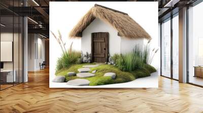 Thatched Roof Hut With Stones And Moss Wall mural