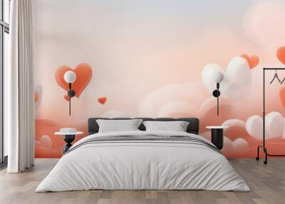 Valentine backgroung pastel soft orange sky paper art with  heart love romance concept design vector illustation decoration banner. Wall mural