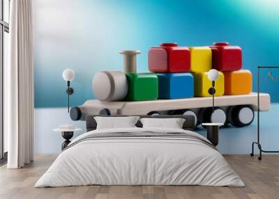 Wooden toy train with colorful blocks Wall mural