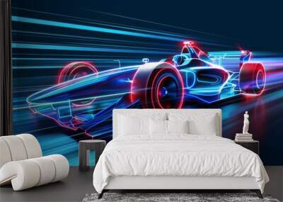 Racing Technology Concept. a high-tech Formula one 1 car in low poly wireframe design. Wall mural