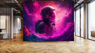 Astronaut in the pink cosmic clouds Wall mural