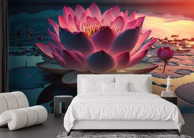 big pink and blue lotus flower Wall mural