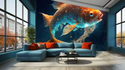 there are two crystal clear goldfish chasing head and tail in space Wall mural