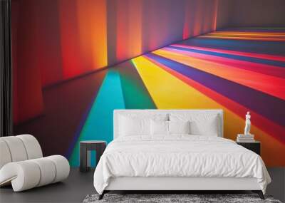 Chromatic Convergence: A symphony of vibrant hues dance across the floor, converging lines of light painting an abstract masterpiece.  Wall mural