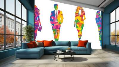 Colorful Business Silhouettes Representing Diverse Professionals Wall mural