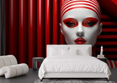 Red and White Abstract Female Portrait.
Surreal portrait of a woman with red and white stripes. Wall mural