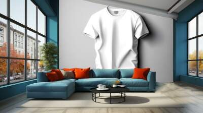 White t-shirt hanging on a hanger on a gray wall Wall mural