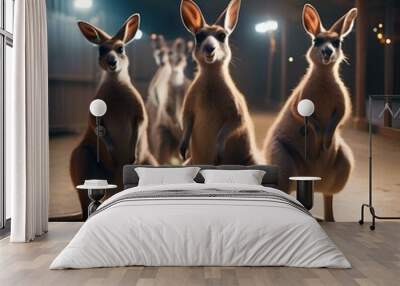 A group of kangaroos in party attire bouncing in excitement as the clock strikes midnight1 Wall mural