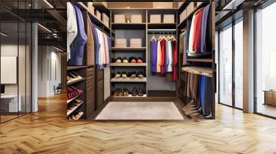 A walk in closet with many shoes 3_SwinIRGenerative AI Wall mural