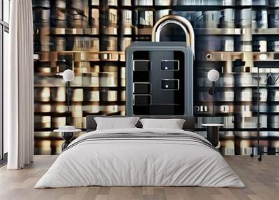 Digital encryption concept with binary code and padlock4 Wall mural