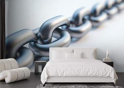 Isolated, close-up image of a metal chain on a white background. Wall mural