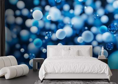 A 3D abstract business background with floating, dynamic spheres in shades of blue and white. The spheres are arranged in a pattern that suggests motion and connectivity. Wall mural