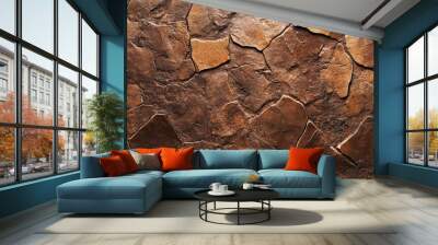 A brown textured surface with a rough, pebbled texture, resembling natural stone, with varied tones and depth. Wall mural